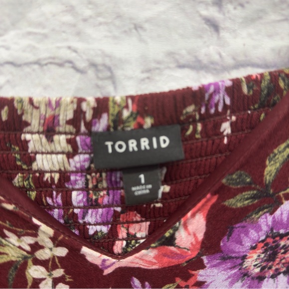 Torrid Burgundy Floral Print Maxi Dress Size 1 (14/16) - Picture 3 of 4